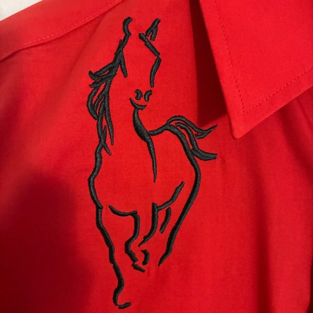 Vtg High Noon Western Shirt Mens L Pearl Snap Embroidered Horse Cowboy Rodeo